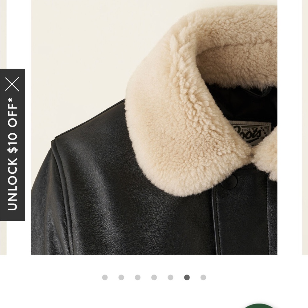 Roots Canada Leather Kids Aviator Jacket with Sherpa Collar XL - Picture 15 of 15